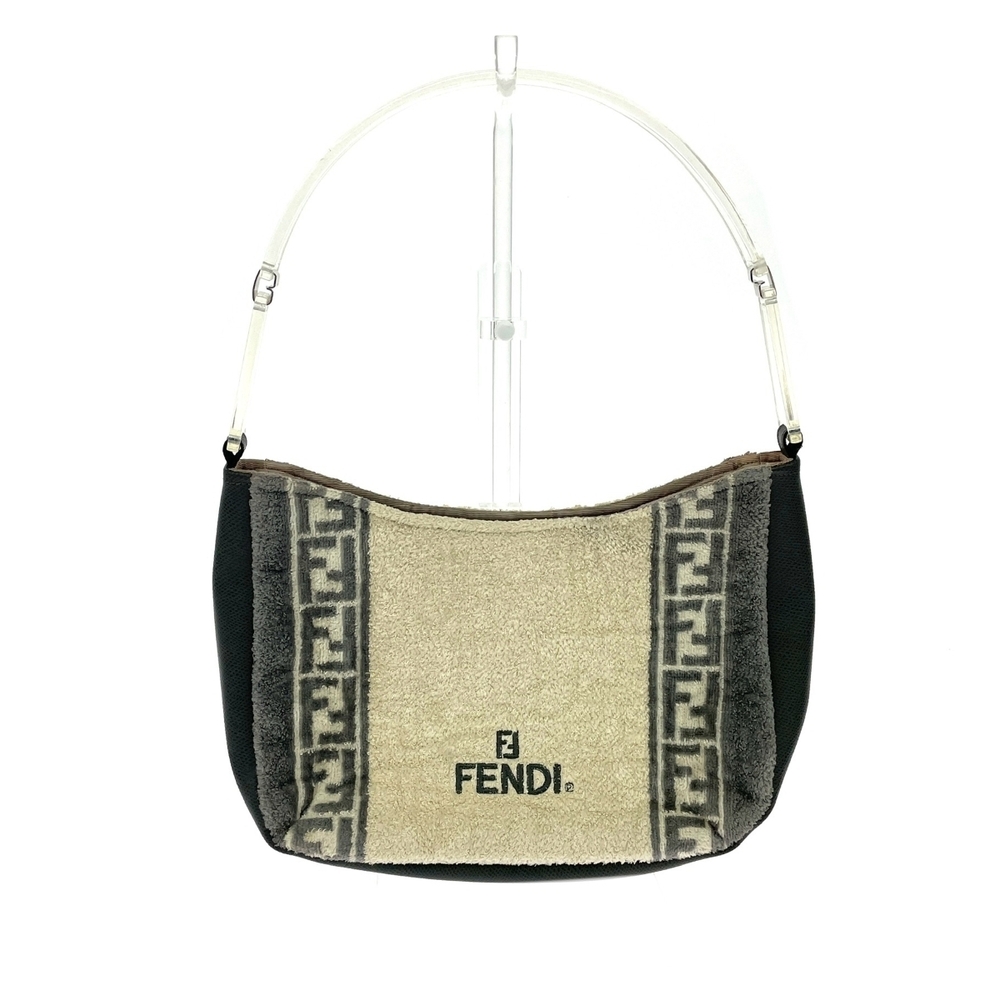 FENDI Hobo Bag Handle Terry Cloth FF Zucca White Gray